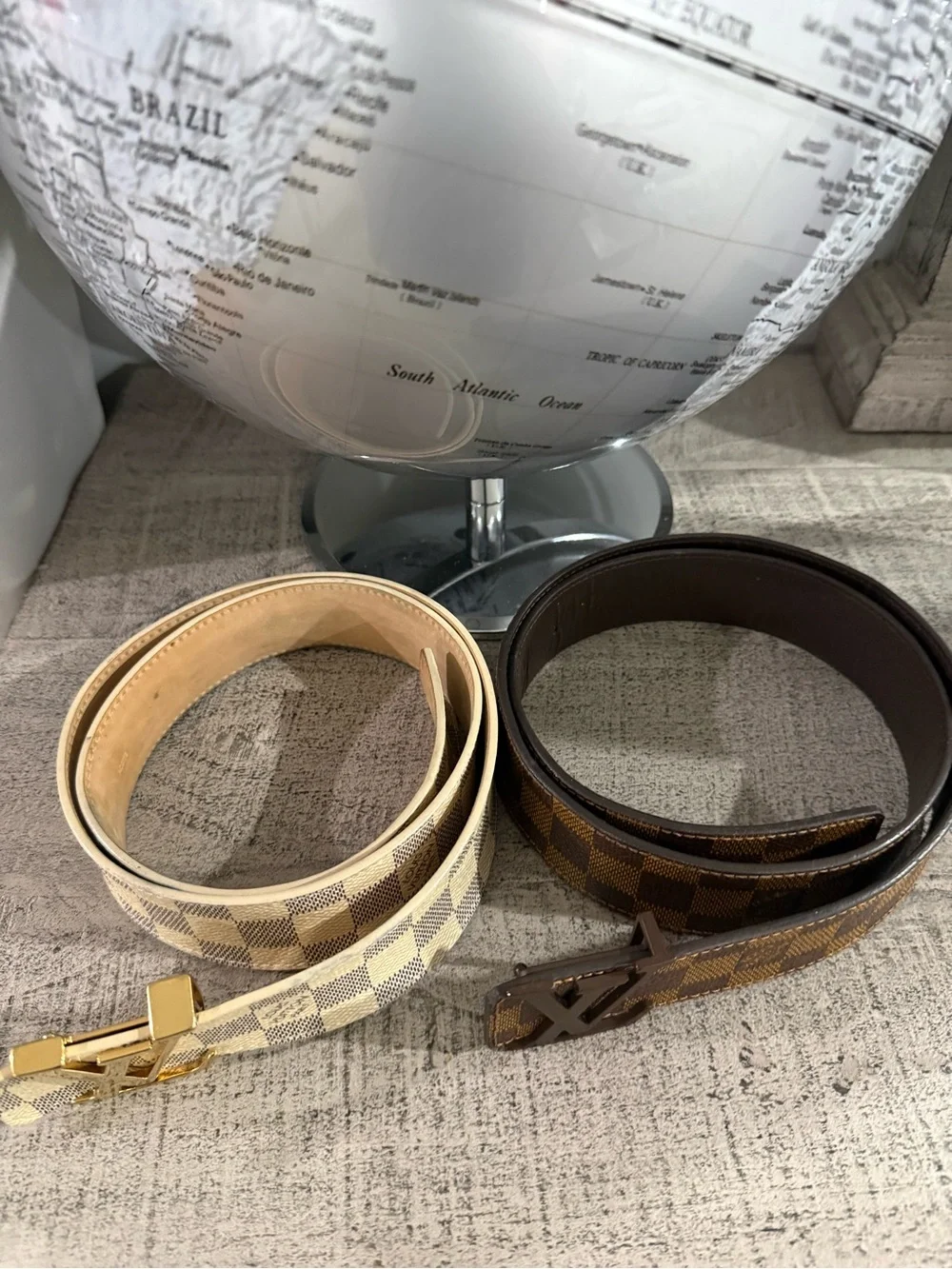 Louis Vuitton Damier Canvas Reversible Belts - Cream & Brown 2 belts